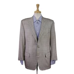 Battaglia Black Pearl Gold Plaid 120's Wool Silk 2-Btn Sportcoat Blazer 44R